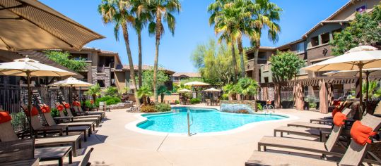 Pool deck at Sky View Ranch luxury apartment homes in Phoenix, AZ