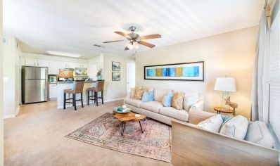 Living room at The Club at Panama Beach luxury apartment homes in Panama City Beach, FL