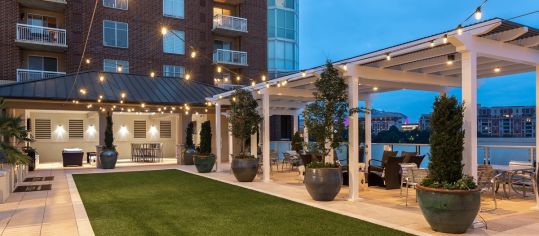 Rooftop Pool at Night at MAA Centennial Park luxury apartment homes in Atlanta, GA