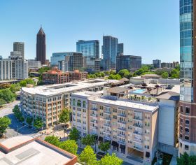 Property aerial at MAA Centennial Park luxury apartment homes in Atlanta, GA