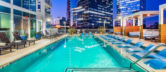 Rooftop pool with sun shelf at MAA Lenox luxury apartment homes in Atlanta, GA