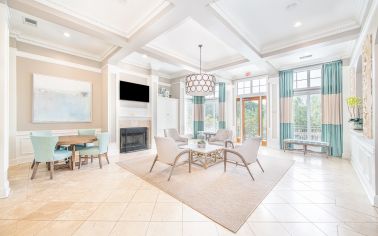 Clubhouse with lounge areas and fireplace at MAA Shiloh luxury apartment homes in Atlanta, GA 