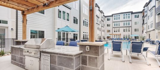 Pool and Grill Station at The Denton luxury apartment homes in Kansas City, MO