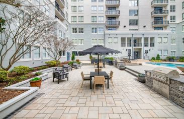 Pool dining area at MAA Gateway in Raleigh, NC