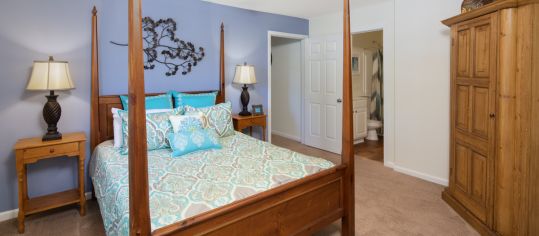 Model Bedroom at MAA Legacy Park luxury apartment homes in Charlotte, NC