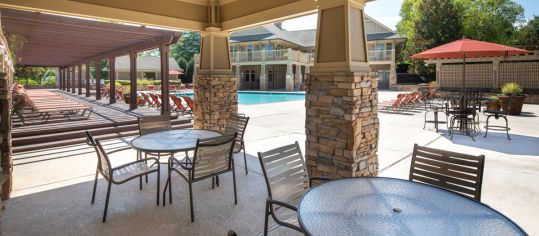 Pool Seating at MAA Legacy Park luxury apartment homes in Charlotte, NC