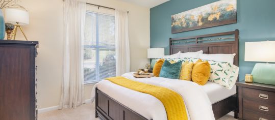 Bedroom at MAA Research Park luxury apartment homes in Durham, NC