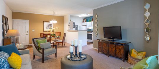 Model Living Room at MAA Crabtree Valley luxury apartment homes in Raleigh, NC