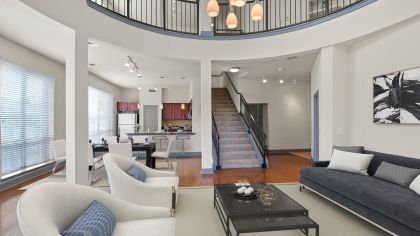 Living and dining area at Post Eastside luxury apartment homes in Richardson, TX