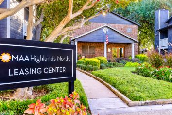 Leasing exterior at MAA Highlands North luxury apartment homes in Dallas, TX