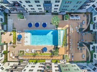 Aerial pool view at MAA Katy Trail in Dallas, TX