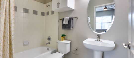 Bathroom at MAA North Hall luxury apartment homes in Dallas, TX