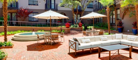 Patio at MAA North Hall luxury apartment homes in Dallas, TX