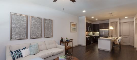 Living room at MAA Greater Heights luxury apartment homes in Houston, TX