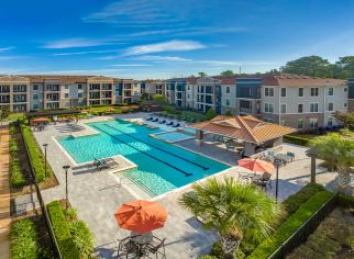 Pool aerial at MAA Vintage Park luxury apartment homes in Houston, TX