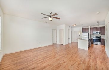 Living room at Post Midtown Square in Houston, TX