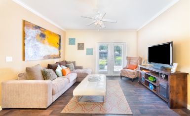 Living room at MAA Haven at Blanco luxury apartment homes in San Antonio, TX