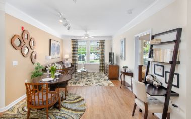 Model living Room at Stonefield Commons in Charlotteville, VA