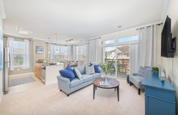 Model living room at Apartments at Cobblestone in Fredericksburg, VA