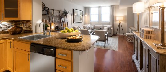 Kitchen and Living Area at Post Massachusetts Avenue luxury apartment homes in Washington, DC