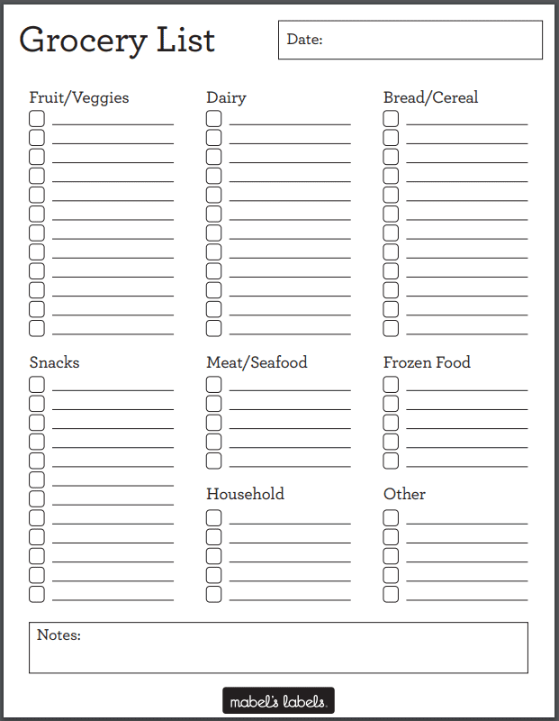 Grocer List Printable from Mabel's Labels