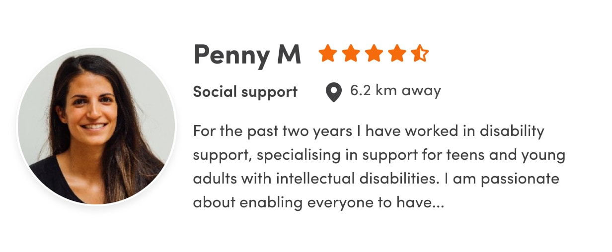 Worker profile on Mable – showing photo, rating and introduction.