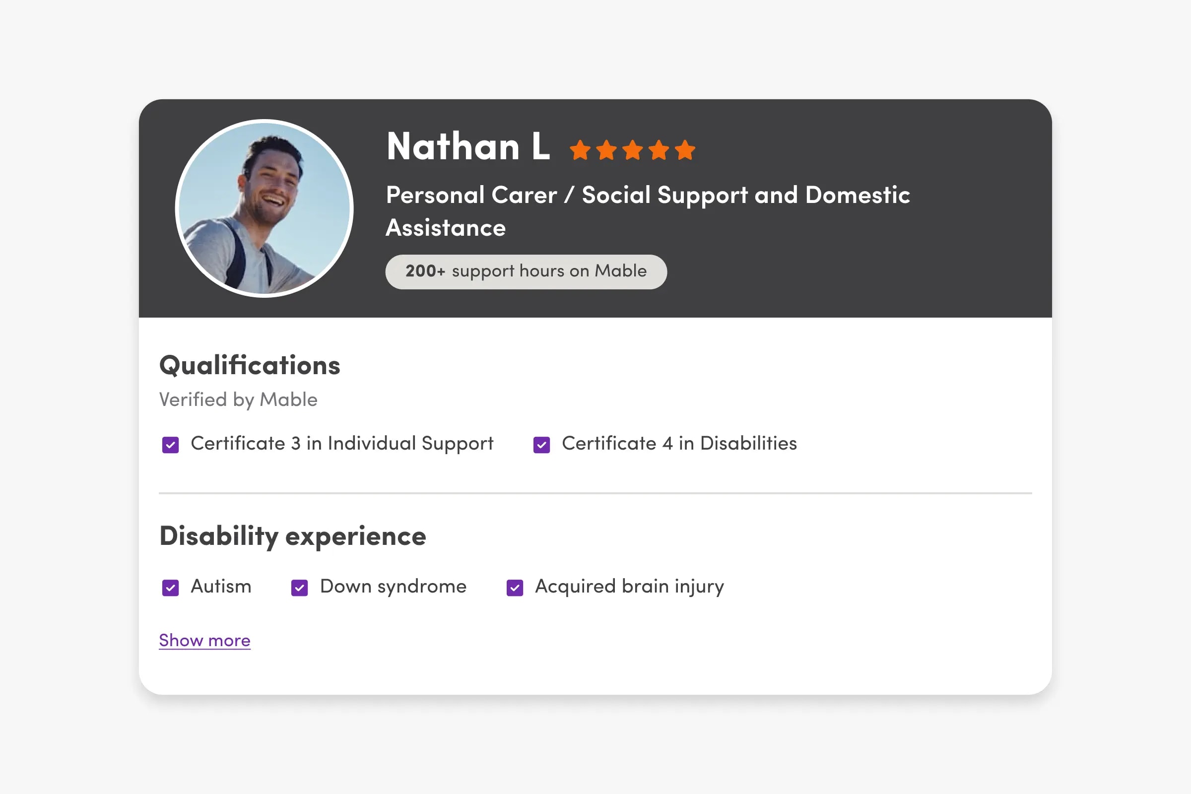 Browse support worker reviews and qualifications before choosing someone