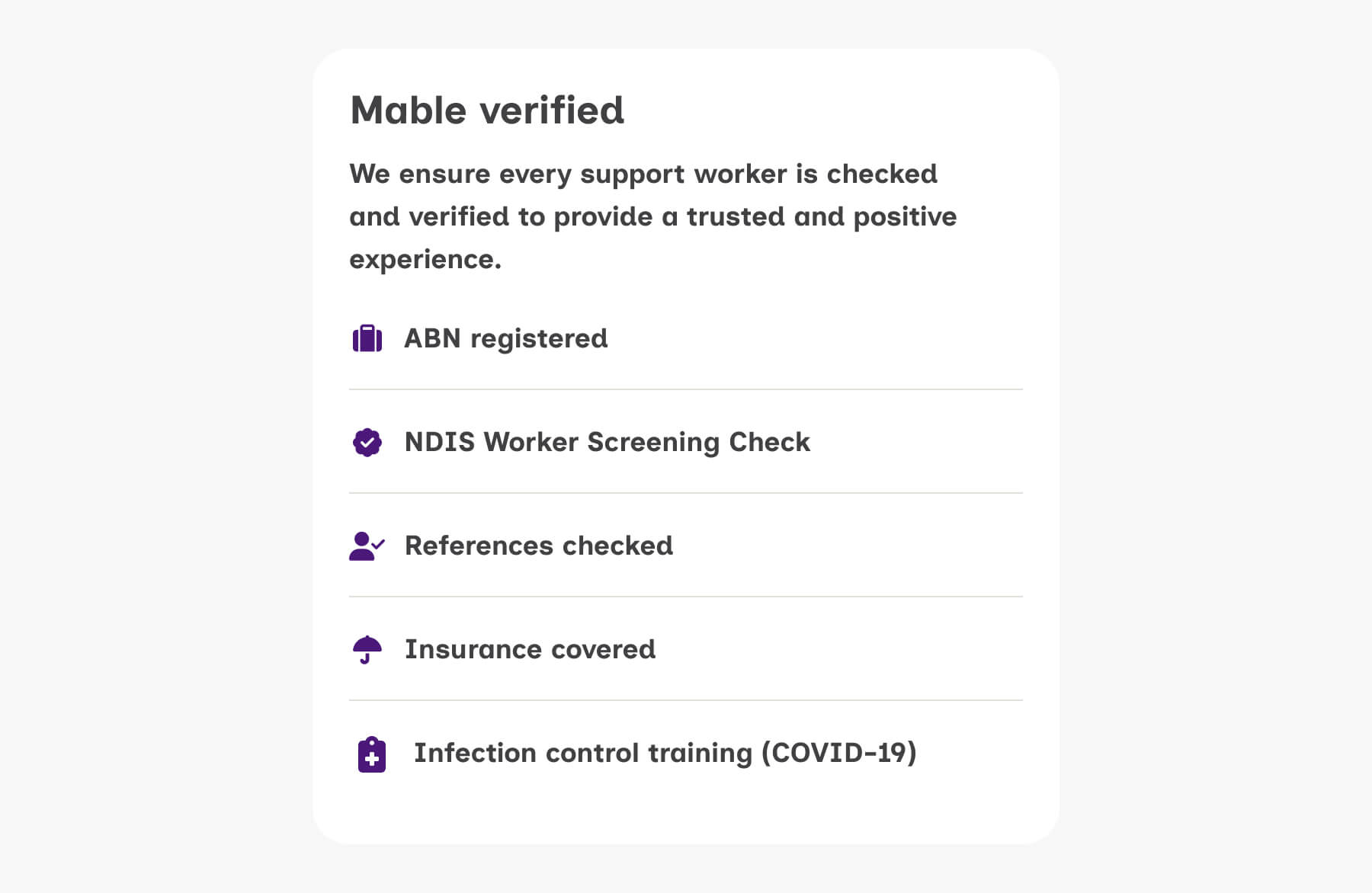 All support workers on Mable are checked and verified