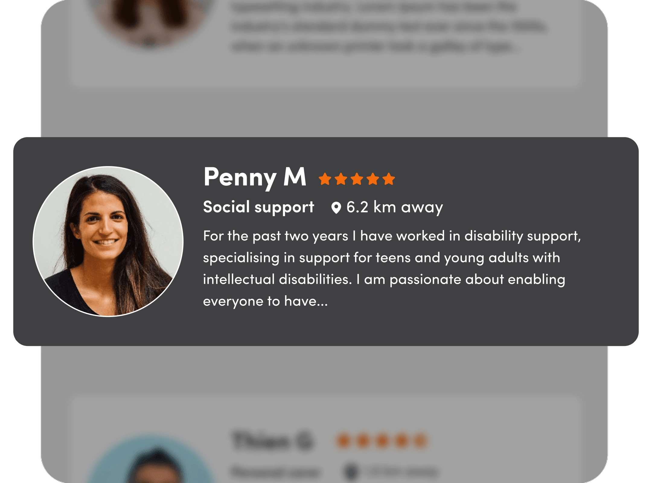 Worker profile on Mable – showing photo, rating and introduction.