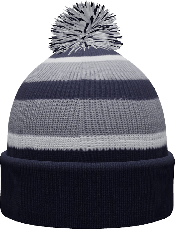 Navy/Silver/White Knit Fold Over Pom-Pom Beanie 2