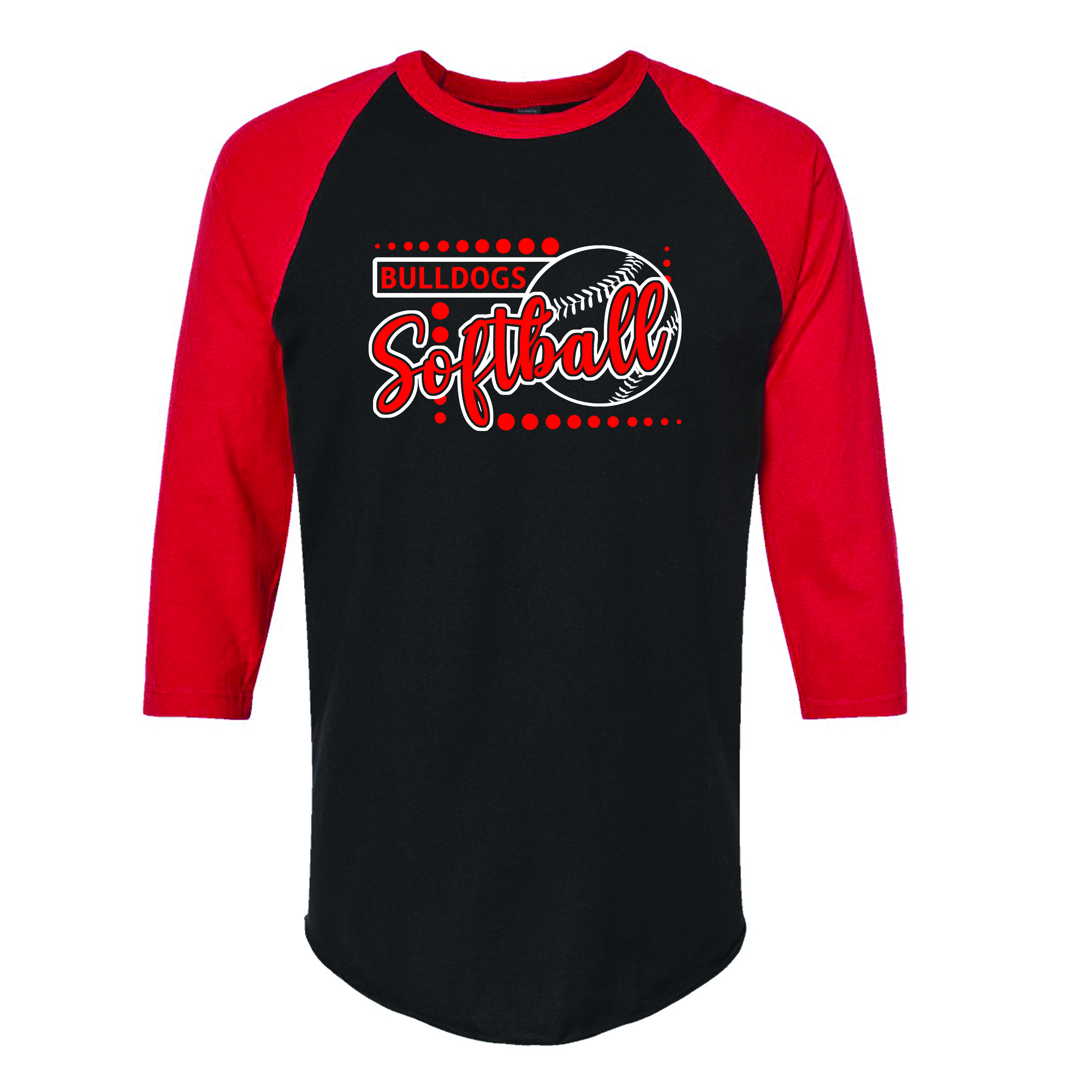 Black/Red Bulldogs Softball 3/4 Baseball T-Shirt