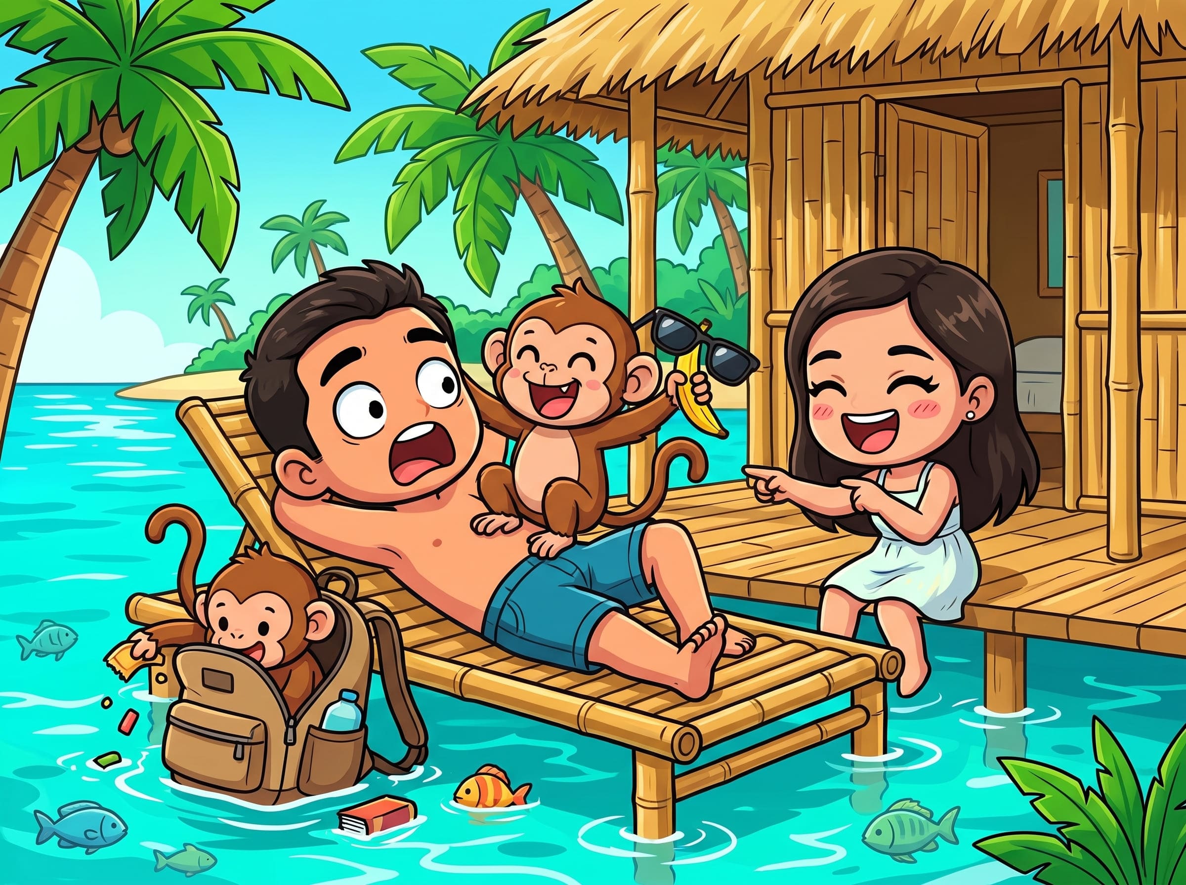 Bungalow y monos traviesos 🌴