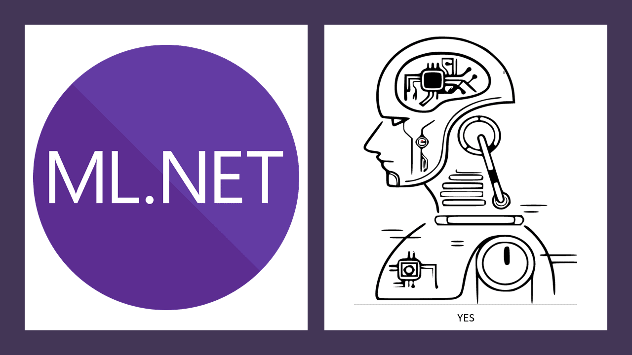 The ML.NET logo with a robot face next to it.