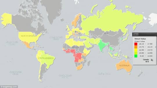 チンコの大きさ世界地図