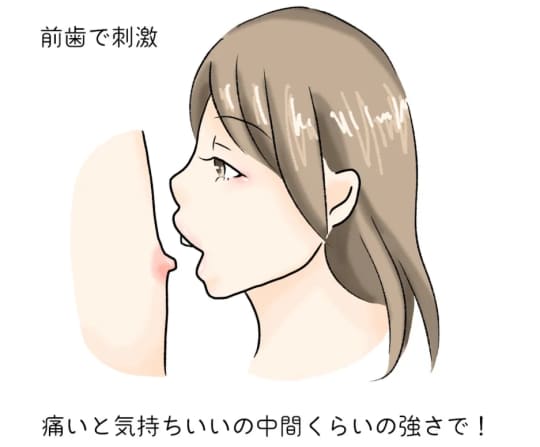 前歯で乳首を甘噛み