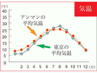 アンマンと東京の気温比較グラフ