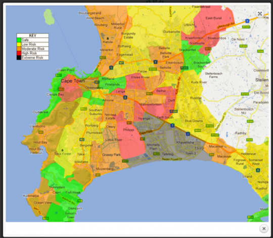ケープタウン  エリア別危険度マップ