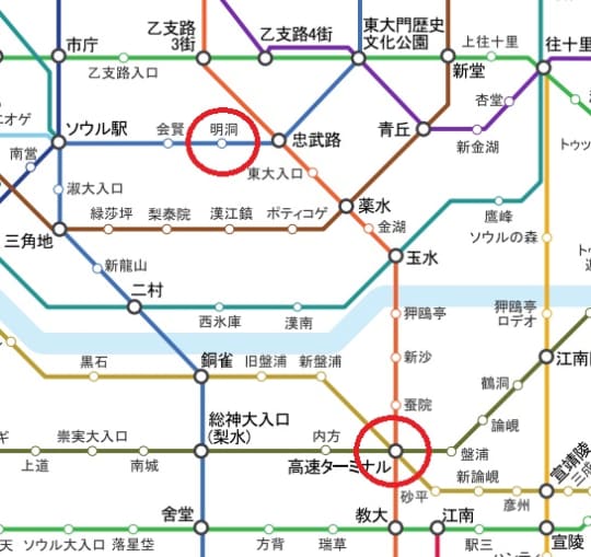 ソウルの高速ターミナルエリア　地図