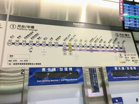 桃園空港MRT運賃表