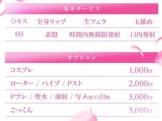 ヘルスの料金表の画像