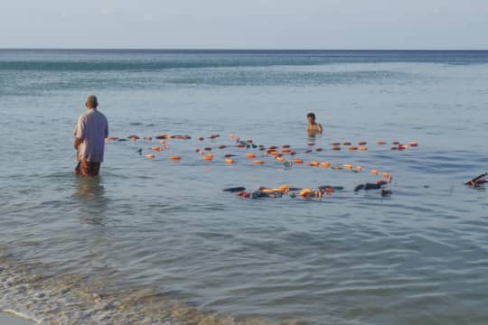 海はすぐに深くなり数メートルも入ると大人の背丈ほどに