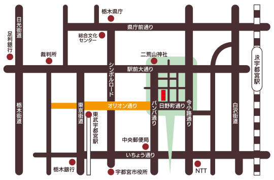 宇都宮屋台横丁へのアクセスマップ