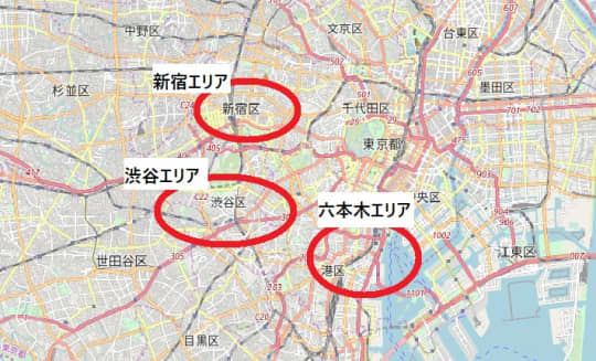 東京のクラブの所在地