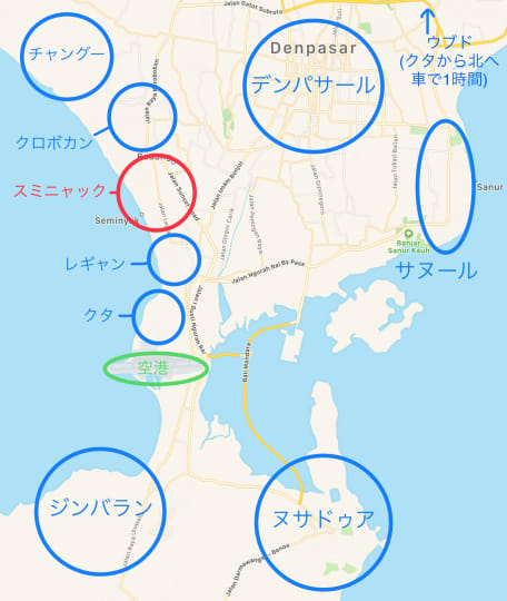 バリ島南部マップ