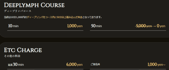 ディープリンパコース・その他の料金