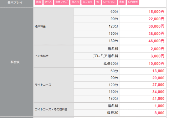 料金表