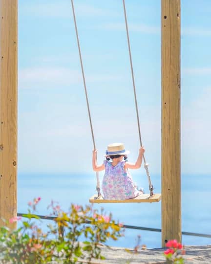 テラス脇の「空飛ぶブランコ」