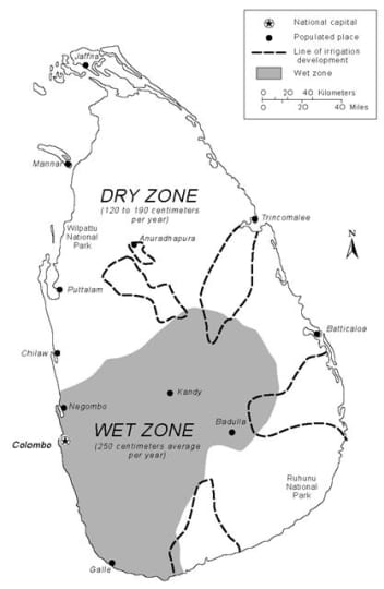 スリランカの湿潤地帯と乾燥地帯