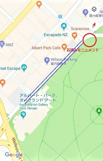 オークランドのアルバート公園入り口　Gateway周辺地図