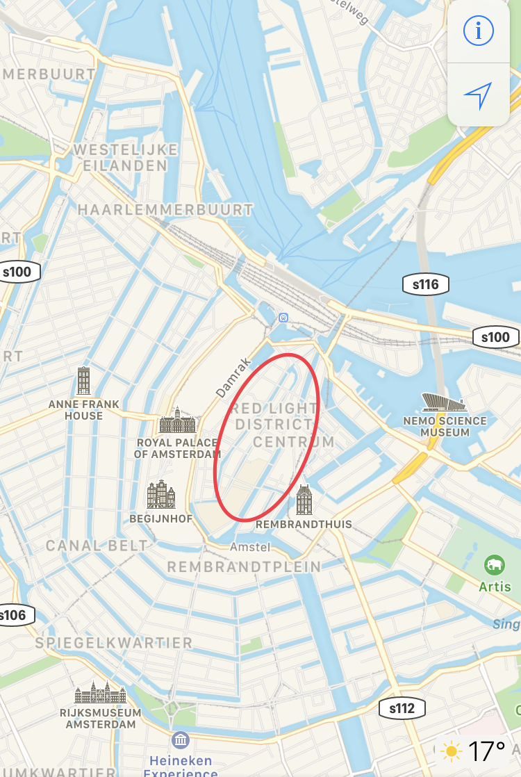 オランダ 飾り窓地区周辺の地図